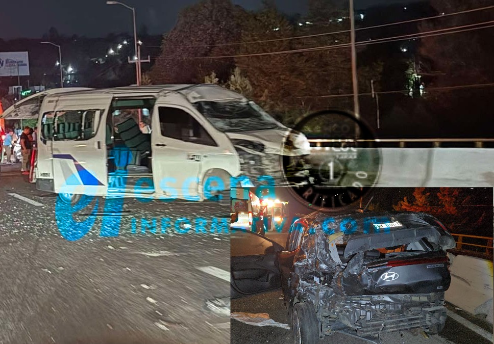 Choque entre dos colectivas y dos vehículos deja cinco personas lesionadas en Atlihuetzia
